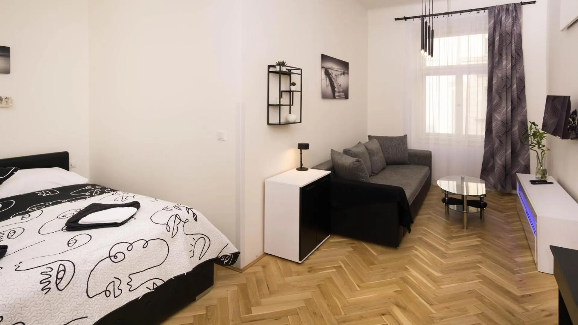 Black & White Apartment Prague By Wenceslas Square And Muzeum Czechy